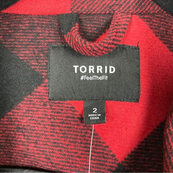 Torrid Black&Red Plaid Wool Relaxed Shacket Sz.2 NWT - Picture 9 of 16